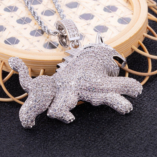 Hip Hop Full Zircon Mens Necklace Leopard Pendant - Mubimart