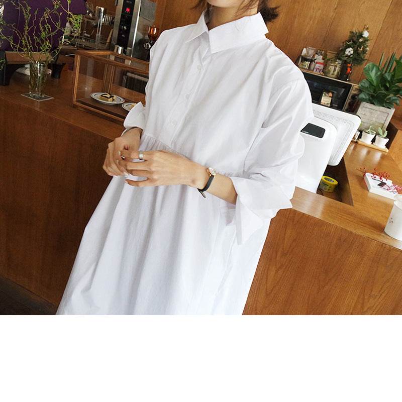 Women's Loose Casual Plus Size Long Sleeve Shirt Dress - Mubimart