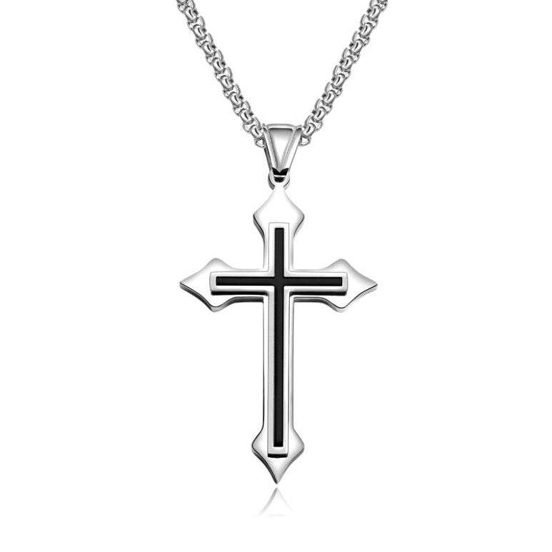 Mens Stainless Steel Cross Shape Pendant Necklace - Mubimart