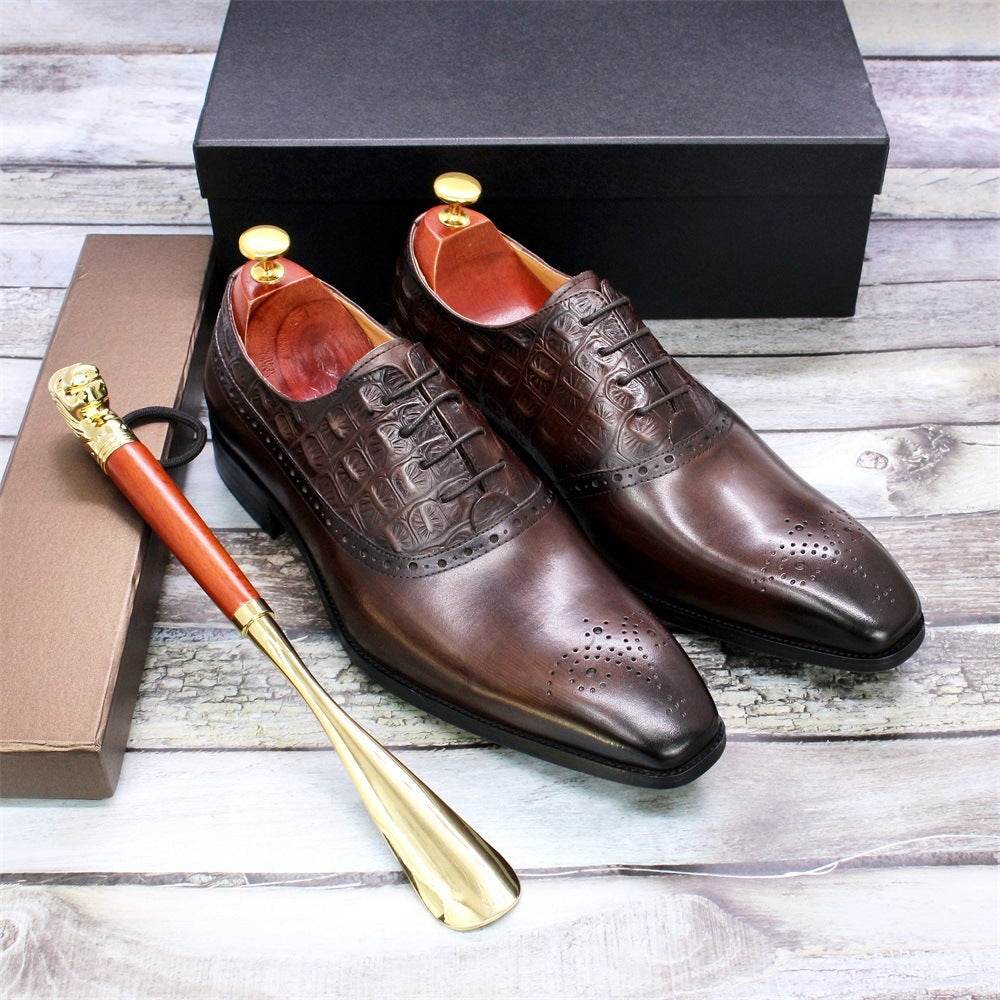 Men's Lace-up British Oxford Shoes Cowhide - Mubimart