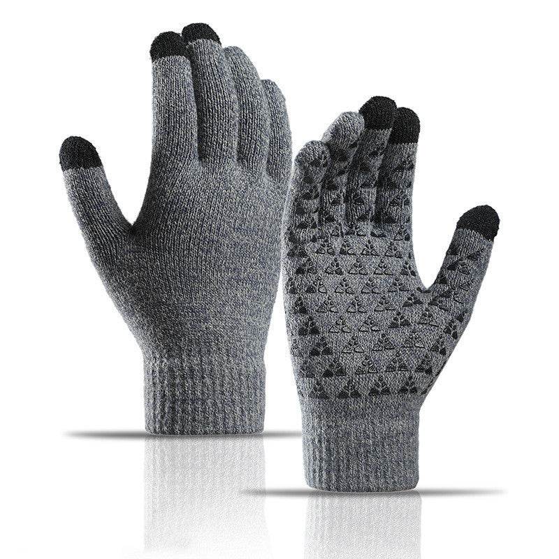Winter Knitted Gloves For Men And Women Warm Cycling Anti-Cold Anti-Slip Triangular Offset Warm Gloves - Mubimart