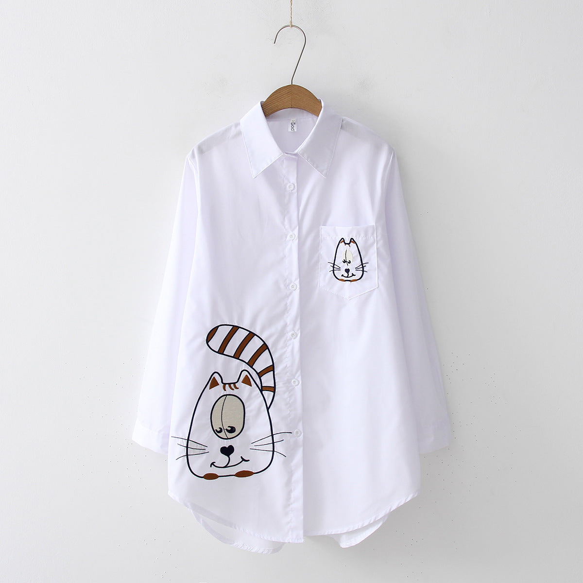 Button-down Collar Long-sleeved Cotton Shirt Embroidery