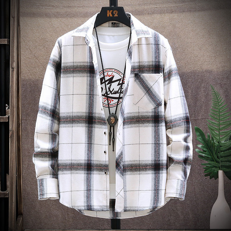 Flannel Brushed Plaid Slim Fit Long Sleeved Shirt