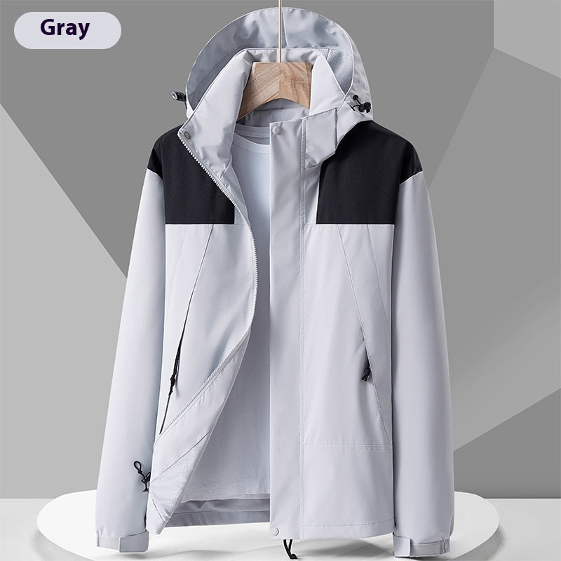 Hooded Windbreaker Unisex Fashion Colorblock Zip-up Jacket With Pockets Waterproof Outwear For Women Men Clothing