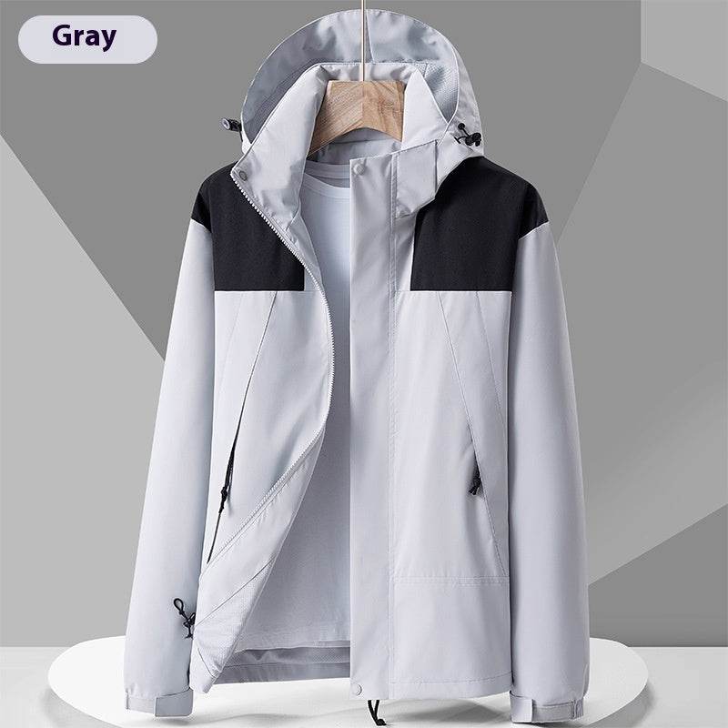 Hooded Windbreaker Unisex Fashion Colorblock Zip-up Jacket With Pockets Waterproof Outwear For Women Men Clothing - Mubimart