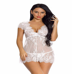 Women's Lingerie Plus Size Sleepwear Polyester Net Red Suit - Mubimart - Plus Size Lingerie 