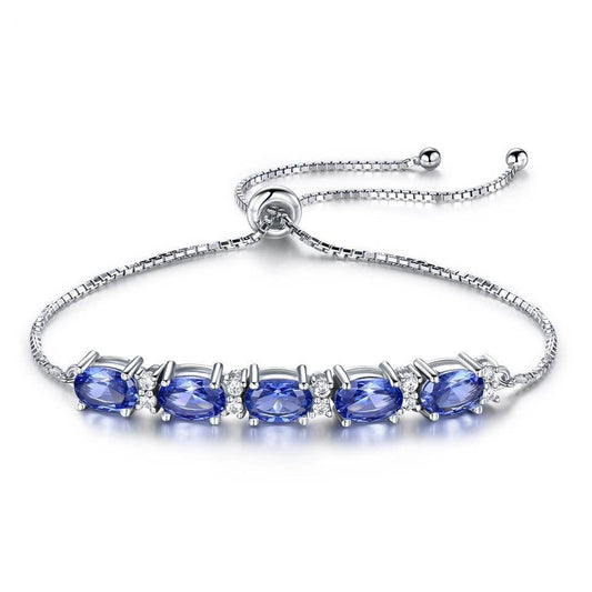 Bracelets For Women Gemstone Blue Topaz Adjustable Chain Link Bracelet Christmas Jewelry - Mubimart