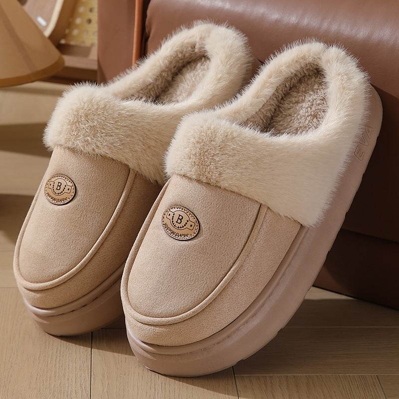 Winter Plush Slippers For Men Casual All-match Warm Suede House Shoes Indoor Non-slip Floor Bedroom Slipper - Mubimart