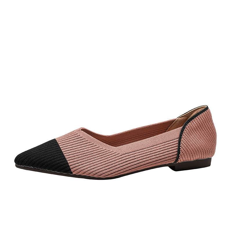Pointed Toe Shallow Mouth Color Matching Flat Shoes - Mubimart
