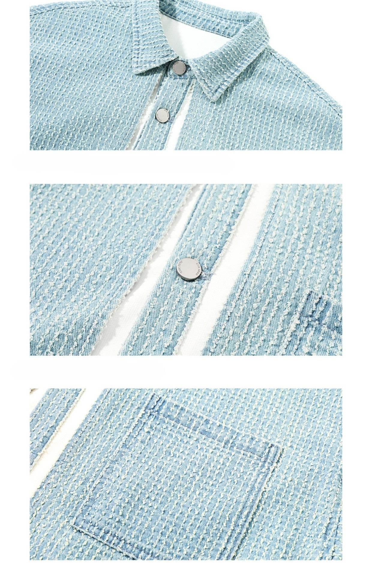 Mens Fake Two Piece Patchwork Denim Jacket Top - Mubimart