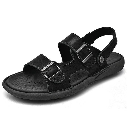 Double Breasted Leather Breathable Beach Sandals - Mubimart
