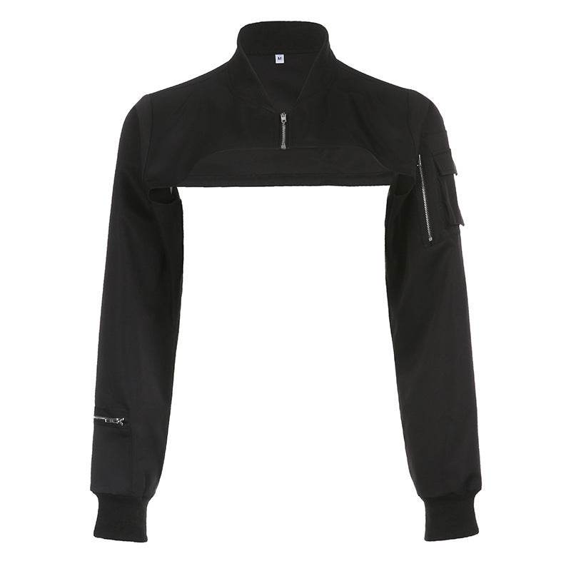 Workwear Style Zipper Short Blouse - Mubimart