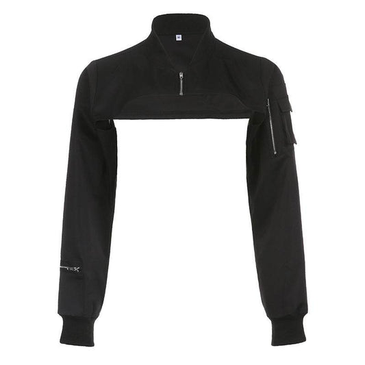 Workwear Style Zipper Short Blouse - Mubimart