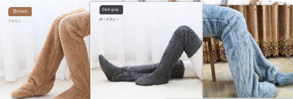 Over Knee High Fuzzy Long Socks Winter Warm Cold Leg Knee Joint Cold-proof Stockings Home Floor Sleeping Socks - Mubimart