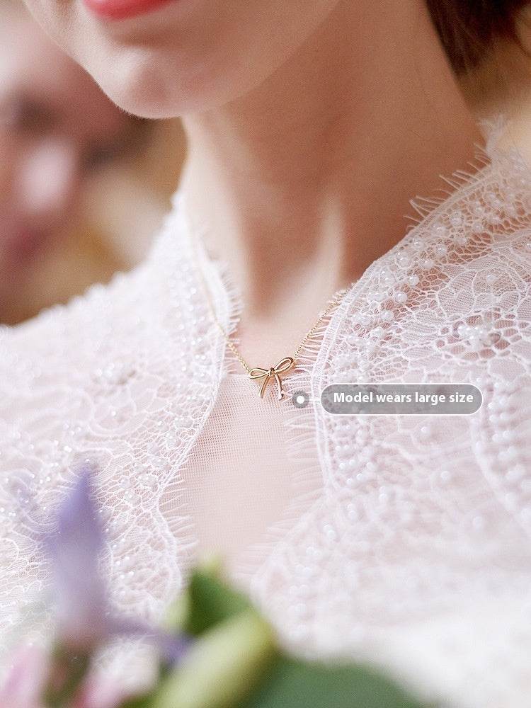 Bow Pendant Color Gold Clavicle Chain - Mubimart