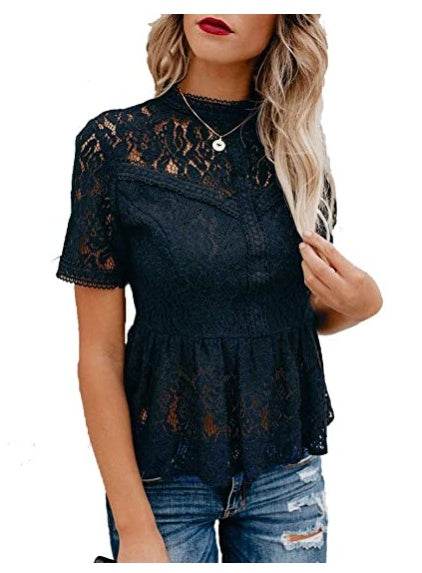 Summer Water-soluble Lace Temperament Crocheted Blouse Women - Mubimart