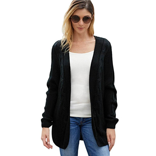 Cardigan Bat Long Sleeve Ribbed Knit Plus Size Cardigan - Mubimart
