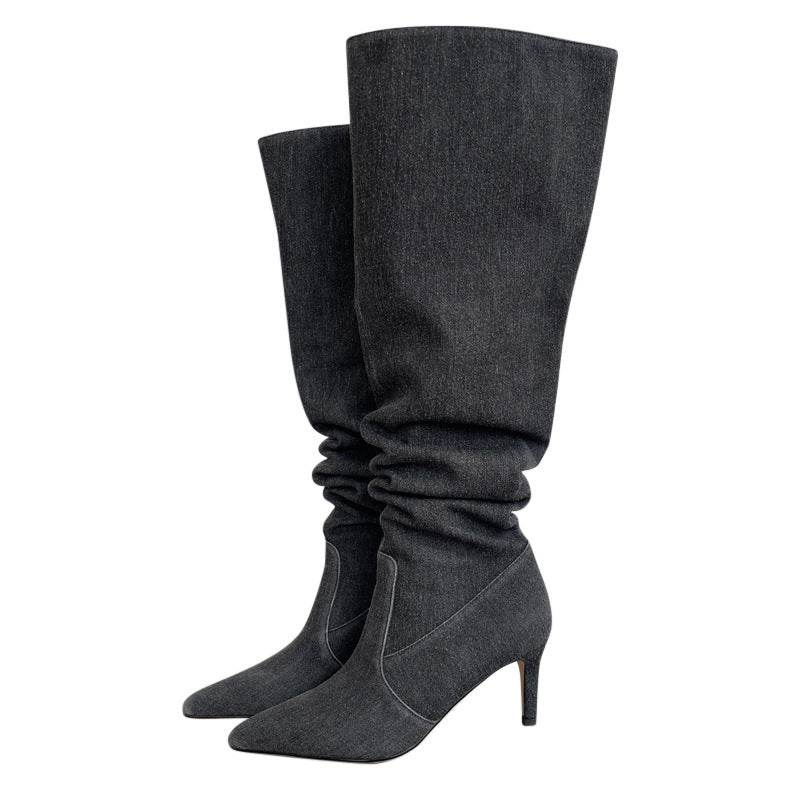 Retro Hot Girl Cowboy Boot Stiletto Heel Pointed Boots - Mubimart