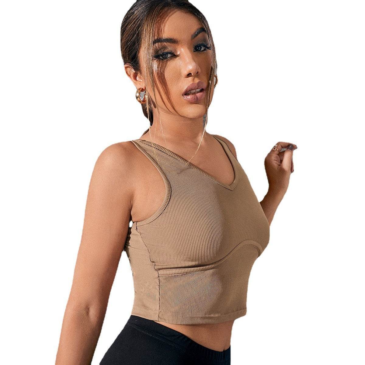 Tube Top V-Neck Camisole Cropped Crop Top - Mubimart