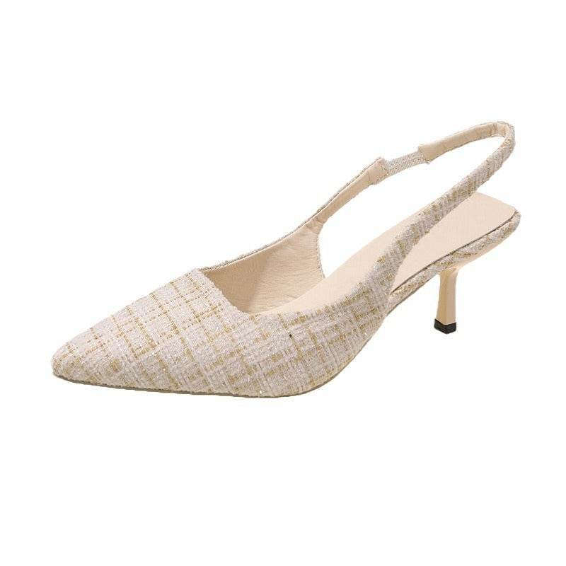 Stiletto Heel Pointed Toe Toe Cap Slingback Sandals Women's Spring And Summer New - Mubimart