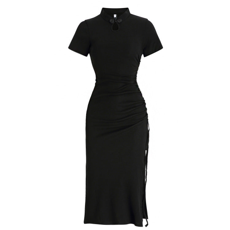 Black Ruched Bodycon Mid Length Dress - Mubimart -  