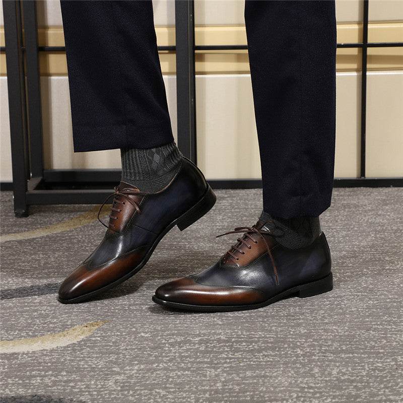Leather Shoes Men's Wingtip Color Matching Oxford Toe Layer Cowhide - Mubimart