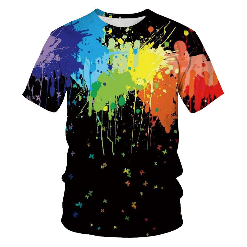 Mens Fashion Casual Digital Print Crew Neck T-shirt