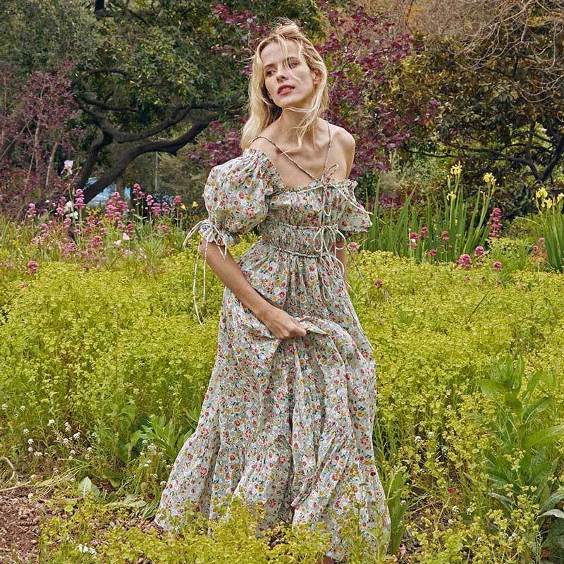 Women's Summer Resort Slip Print Dress - Mubimart