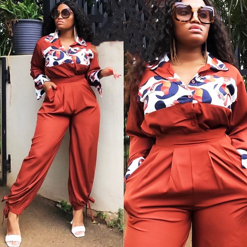 African Plus Size Women's Printed Casual Jumpsuit - Mubimart