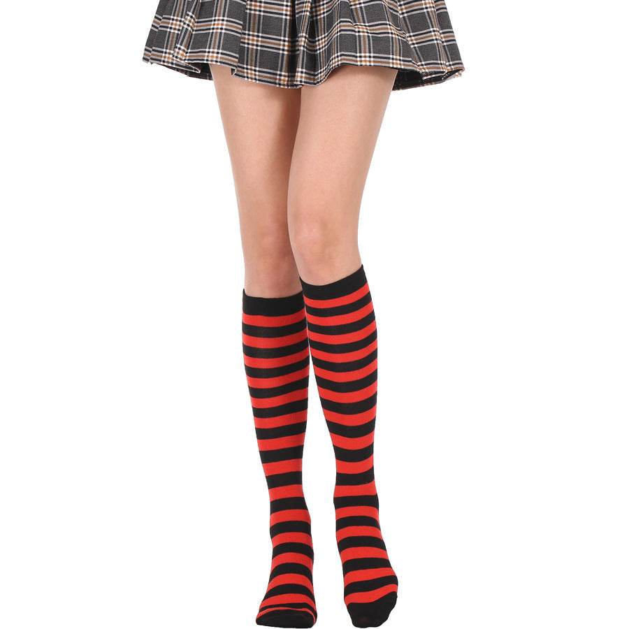 Japanese Women's Mid Tube Socks Pinstripe Knee Socks - Mubimart