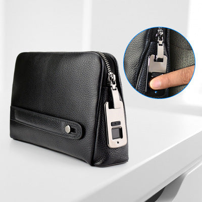 Herren Geldbörse mit Fingerabdruck-Schloss, erste Schicht Rindsleder, Business-Handtasche, Herrenmode, Fingerabdruck-Männertasche