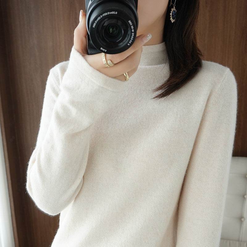Women's Loose Large Size Bottoming Knitted Sweater With Half Turtleneck - Mubimart