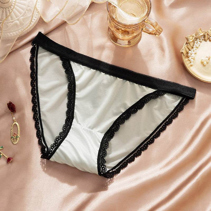 Ultra-thin Ice Silk Briefs Lace Edge Fashion Letter Belt Wisps Empty Women - Mubimart