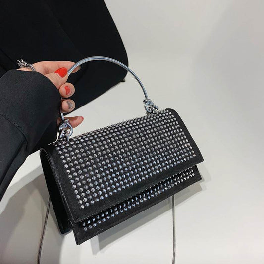 Chain Crossbody Bag Women Handbag Glitter Crystals Plain Daily Silver Black Shoulder Bag - Mubimart