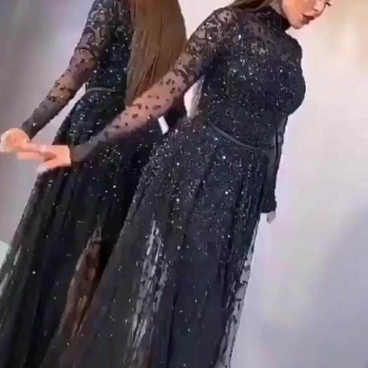 Gilded Long Sleeve Prom Dress - Mubimart