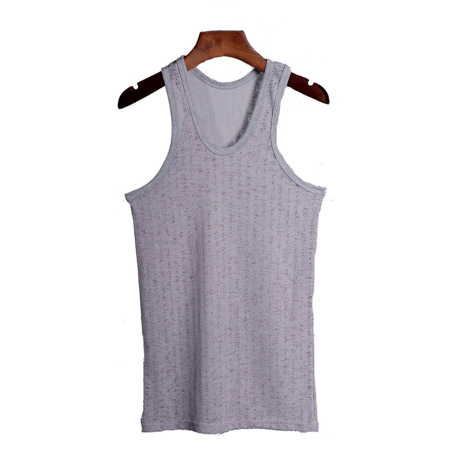 Summer Men's Sleeveless Round Neck Hollow Undershirt