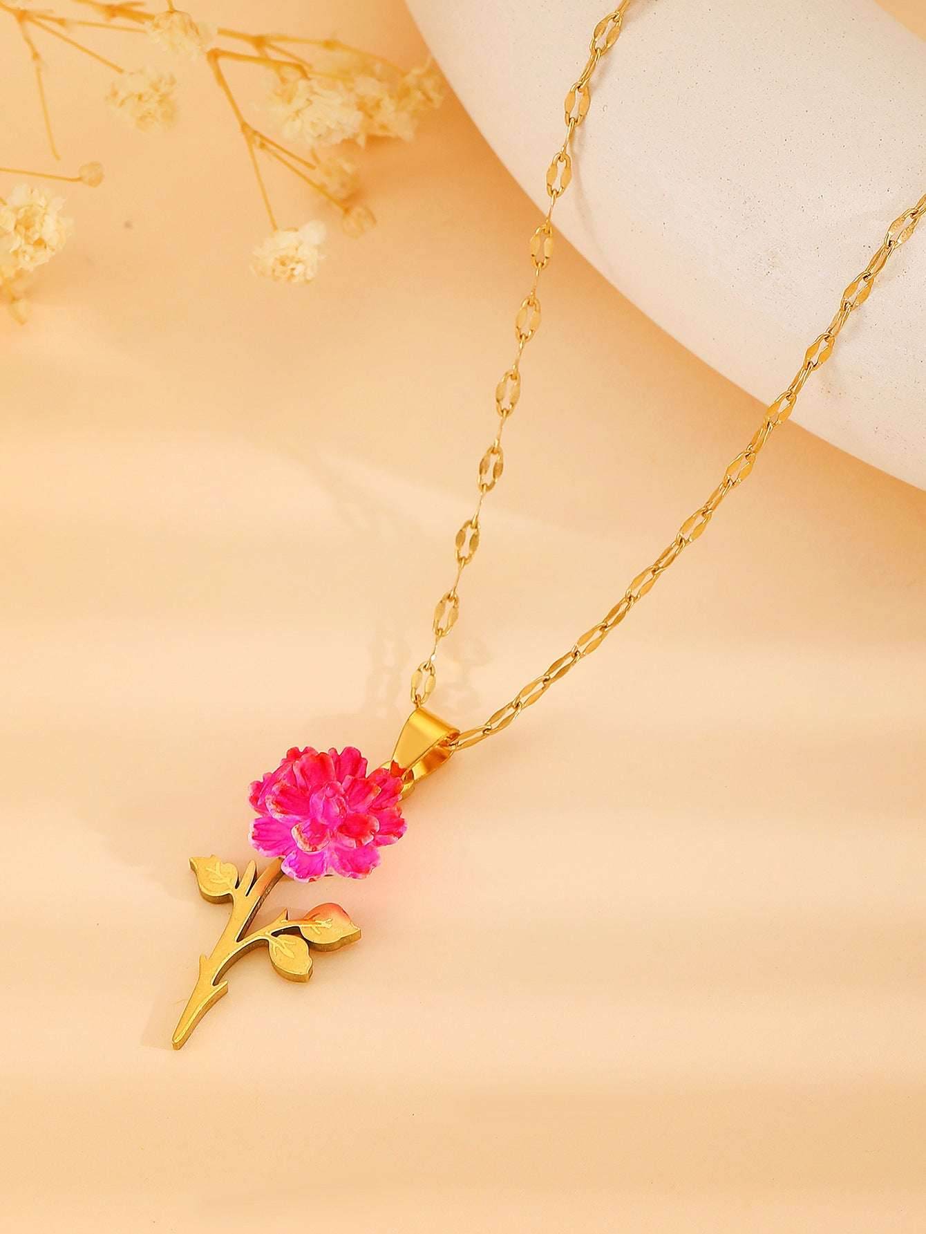 Rhinestone Love Rose Chain Necklace For Women - Mubimart