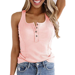 Solid Color Button Sleeveless Tank Top T Shirt Women - Mubimart -  