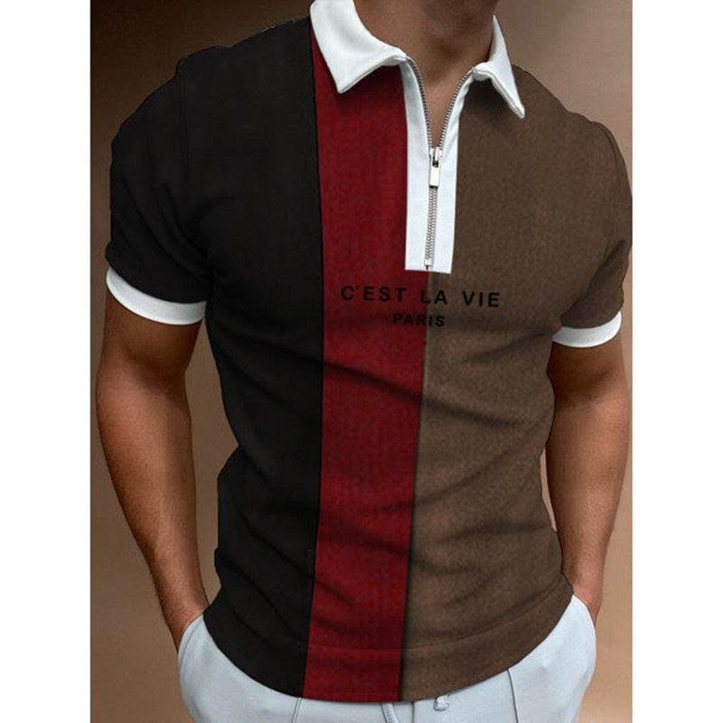 Men's Summer Polo Zipper Color Matching Sports Polo Shirt - Mubimart