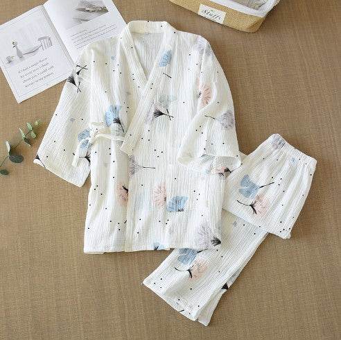 Women's Fashionable Cotton Kimono Gauze Pants Loungewear - Mubimart