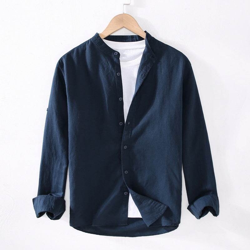 Linen White Long Sleeve Men's Cotton And Linen Shirt - Mubimart