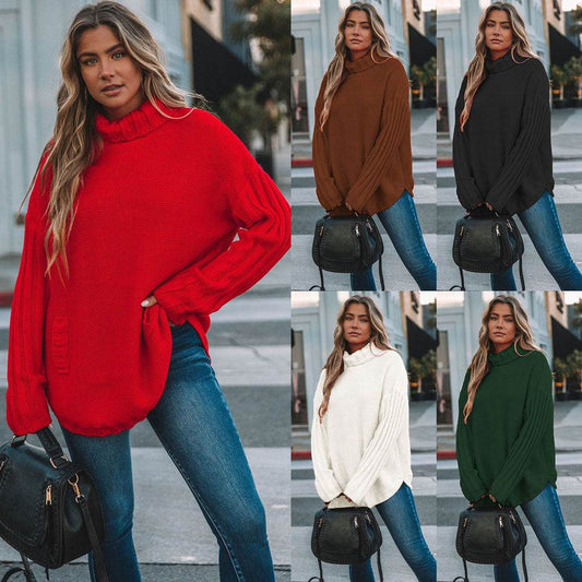 New Solid Color Pullover Knitwear Women's Loose Plus Size Turtleneck Sweater - Mubimart