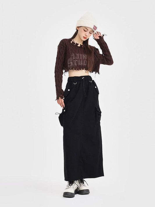 Retro Loose Pockets Workwear Skirt - Mubimart