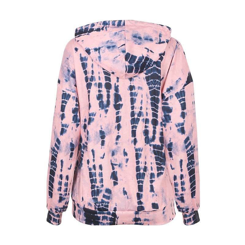 Long-Sleeved Plus Size Tie-Dye Printed Hooded Sweatshirt - Mubimart
