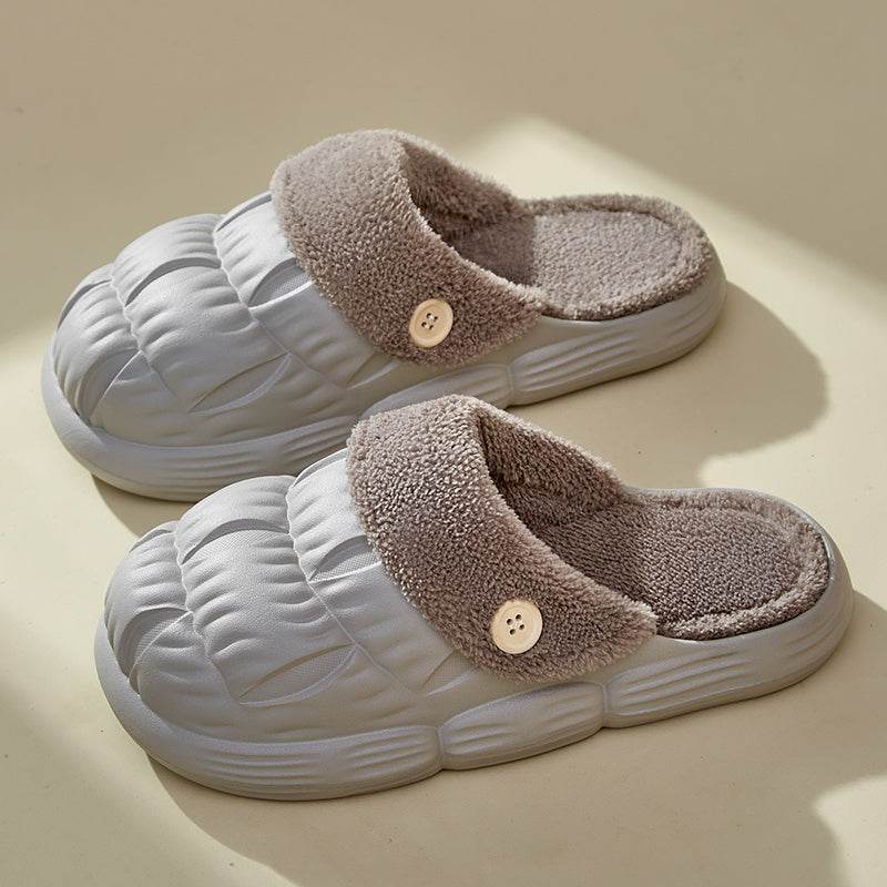 Removable Fluffy Shoes Warm Fuzzy Slippers Waterproof Non-Slip Indoor House Shoes For Women Men - Mubimart