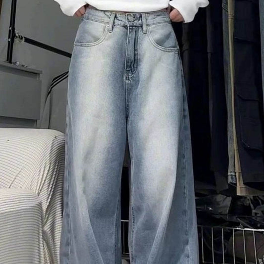Water Washed Retro Oversize Wide Leg Jeans For Women - Mubimart