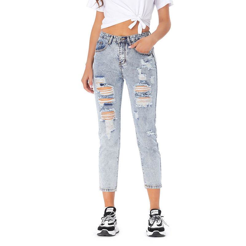 Jeans Women's Ripped Spring Casual Loose Jeans - Mubimart