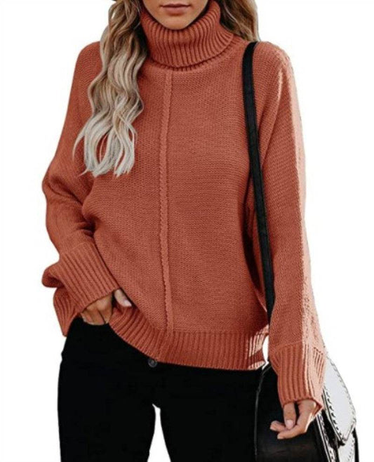 Turtleneck Loose OL Commuter Knit Sweater Plus Size Fashion Sweater Women - Mubimart