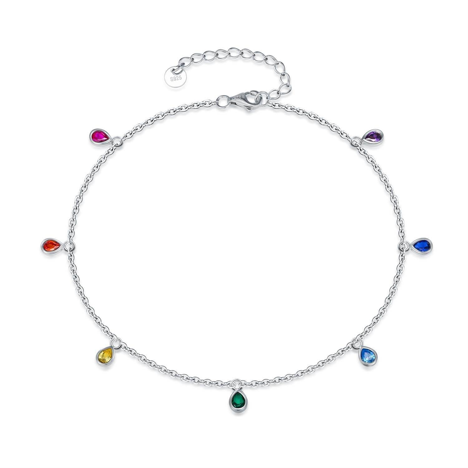 Anklets for Women Sterling Silver Multi Color Oval Rainbow Anklet Bracelets Fashion Jewelry Gifts for Women Teen Girls Friend Birthday - Mubimart