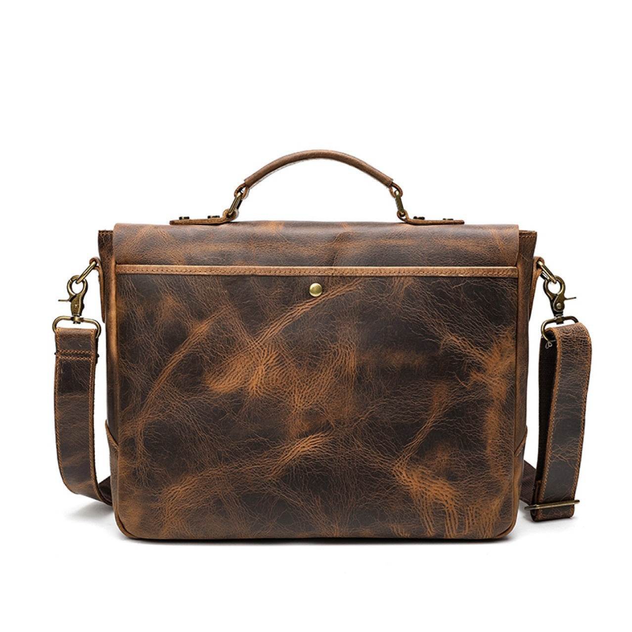 Leather Portable Mens Briefcase Satchel - Mubimart